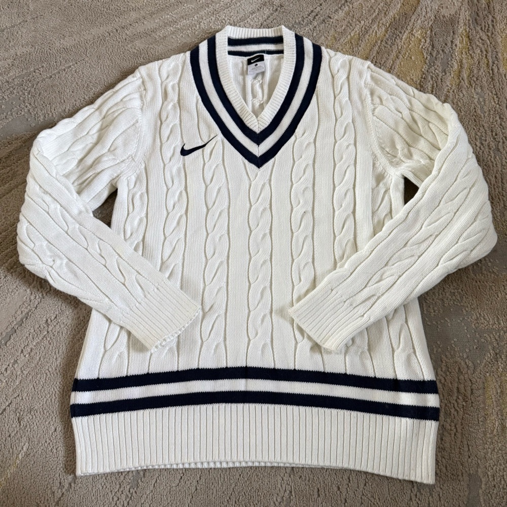 Nike Golf Cable knit sweater v neck preppy white cotton large rare